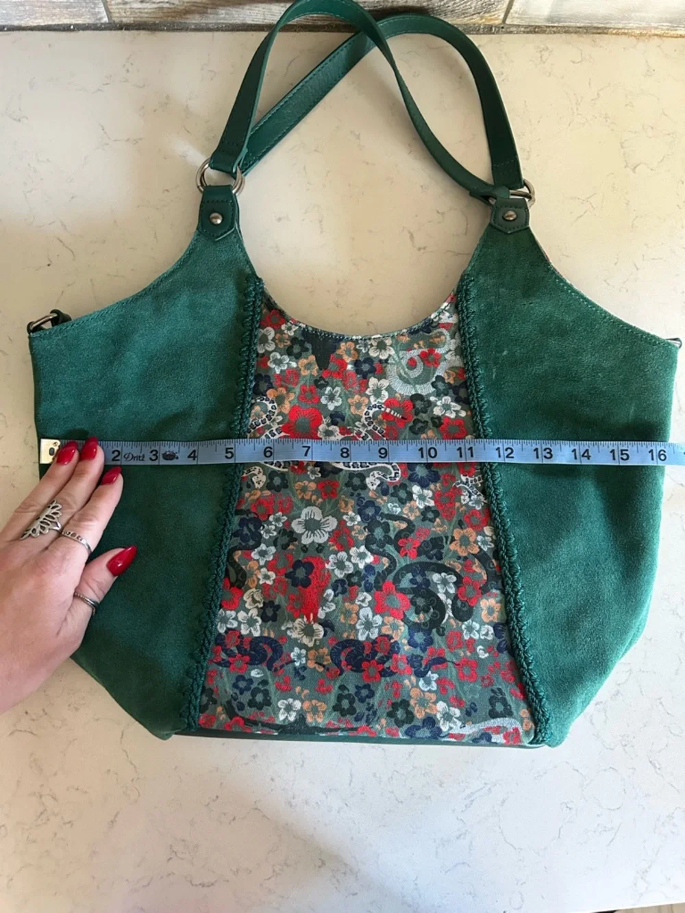 EUC The Sak Roma Emerald Mojave Garden Shopper Suede Leather Tote Shoulder Bag - Picture 11 of 16